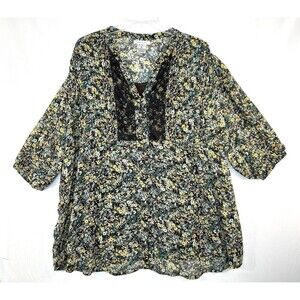 Chelsea Studio Women's Plus Top 4X Floral Button Up Lace Semi Sheer V-Neck Lined